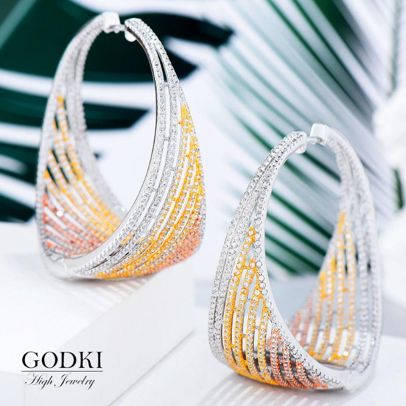 

GODKI Luxury Lines Statement Hoop Earrings For Women Cubic Zircon Wedding DUBAI Earrings Jewelry Accessories 2020
