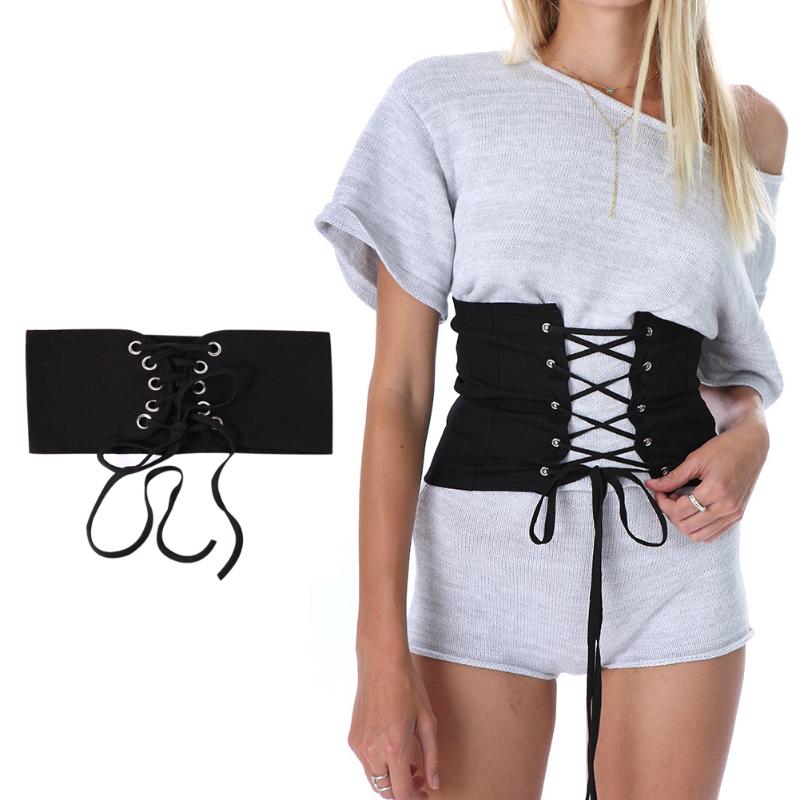 

2020 Trend Women Lace Up Belt Vintage Knitted Waist Belts Corset Wide Waist Belt For Women Bandage Shape-Making Waistband Black, White