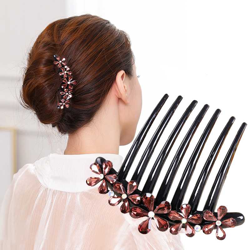 

Morkopela Crystal Flower Hair Comb Banquet Hair Jewelry for Women Wedding Clip Accessories Rhinestone Arylic Combs Hairpin