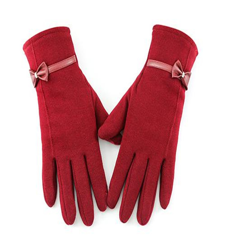 

Winter new lady fail flocking bowknot adornment fashion simple pure color and touch screen saver warm gloves ST-015