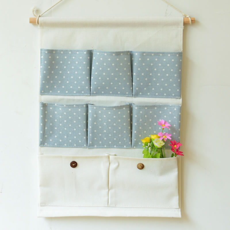 

home 8 Pocket canvas Hanging Wall l Storage Hanging Bag home door bag bedroom fresh Fabric Decoration, Sky blue