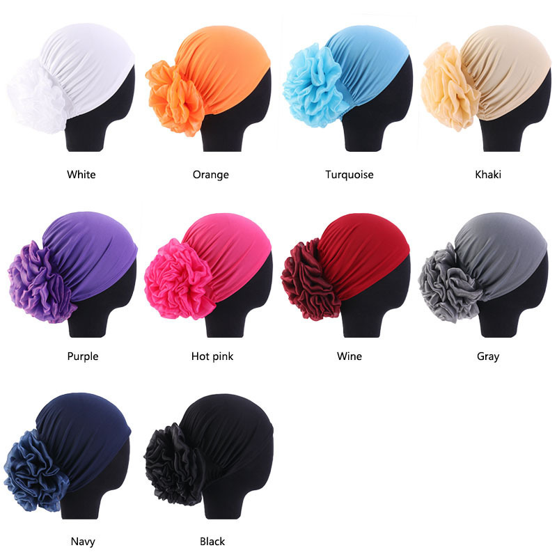 

Hijab Caps Big Flower Hair Caps Turban Hat Soft Comfortable Muslim Headwear Pile Heap Cap Women Hijab Hairdress Accessories