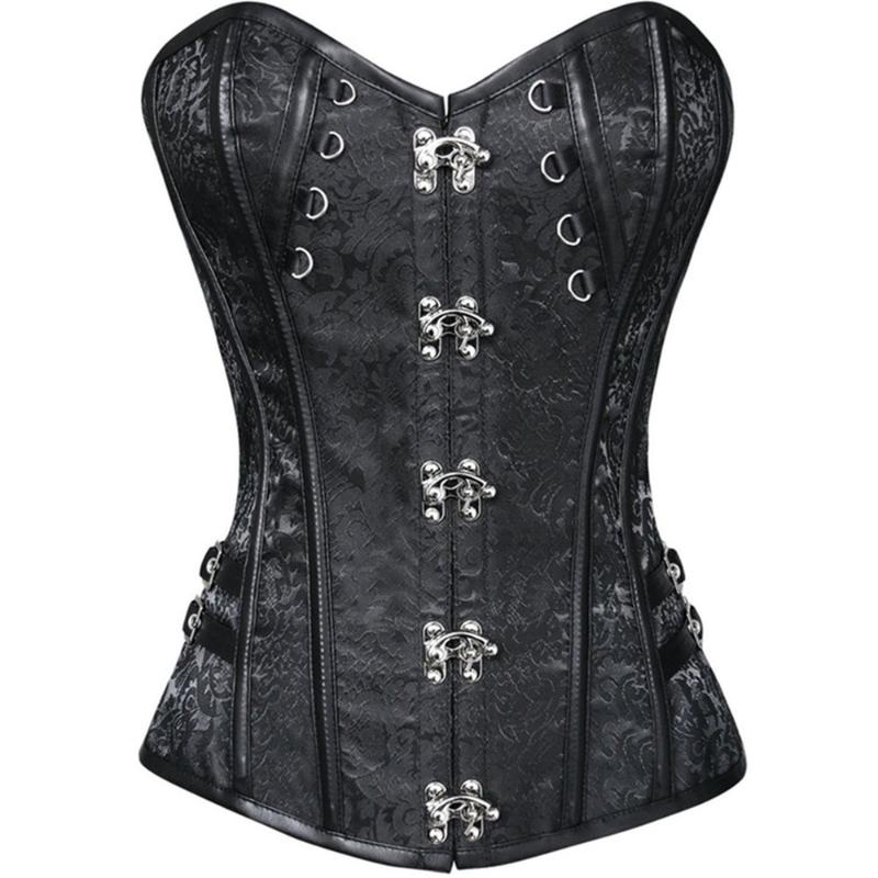 

Corset Top Women Steampunk Corsets Short Korset Gothic Overbust Bustier Jacquard Floral Sexy Lace Black Brown Corselet