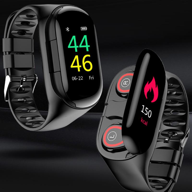 

M1 Bluetooth Earphone Fitness Bracelet Sport Watch with AI Smart Watch Heart Rate Monitor Smart Wristband Long Time Standby