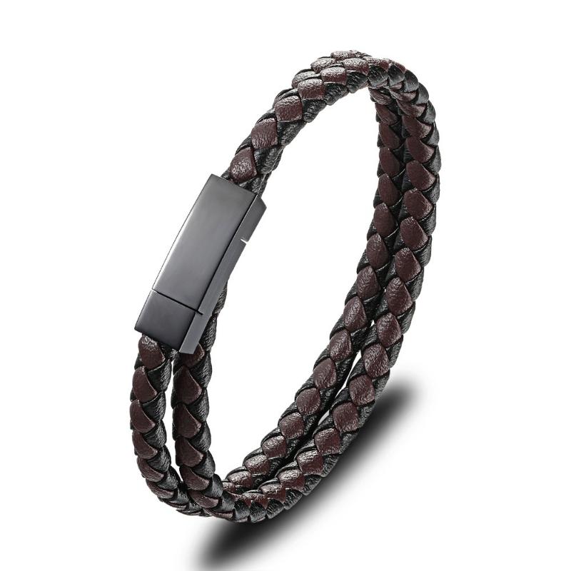 

Charm Stainless Steel Leather Braided Bracelet Double Circle Couple Double Color Braided Bracelet Leather Jewelry Whole