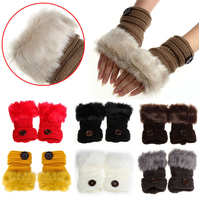 

winter fingerless gloves Women Warm Winter Faux Fur + Knitting WoolWrist Fingerless Gloves Mittens handschoenen 2020 NEW