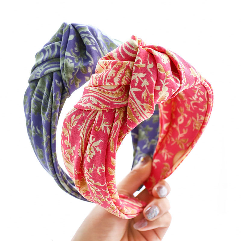 

VINTAGE Woman Hairbands Elastic Pattern Cloth Wide Side Knotted Hair Accessories Hair Bands For Women Headband Hairband 2020