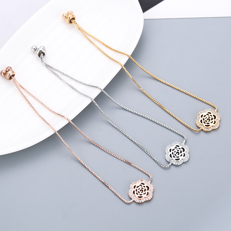 

Cubic Zirconia Brand Camellia Bracelets for Women Fashion Top Craft Charm Bracelets Hand Chain Girl Jewelry pulseras Z300