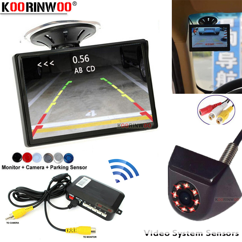 

Koorinwoo Ultrasoni Monitor With camera Rear view Wireless Car Parking Sensors 4 Parktronic Alert Indicator Blind spot Detection