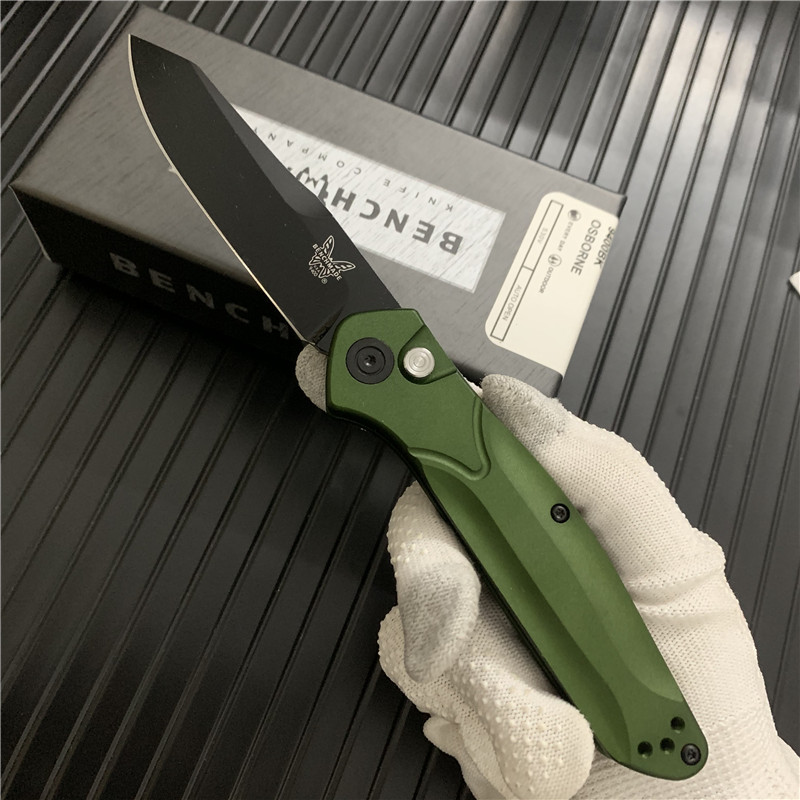 

Benchmade BM9400 Osborne Folding Knife 3.4" S30V Black/Satin Plain Blade Purple Anodized Spacer Titanium Green Aluminum Handles BM 940 knife