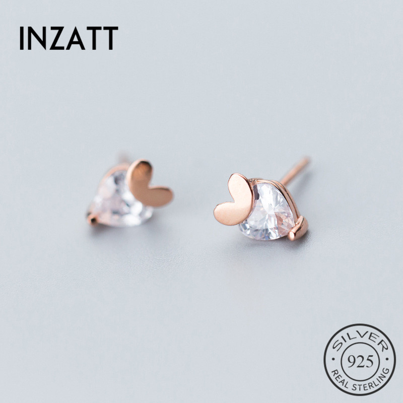 

INZARomantic Real 925 Sterling Silver Heart Zircon Stud Earrings 2020 Fine Jewelry For Women Birthday Party Cute Accessories