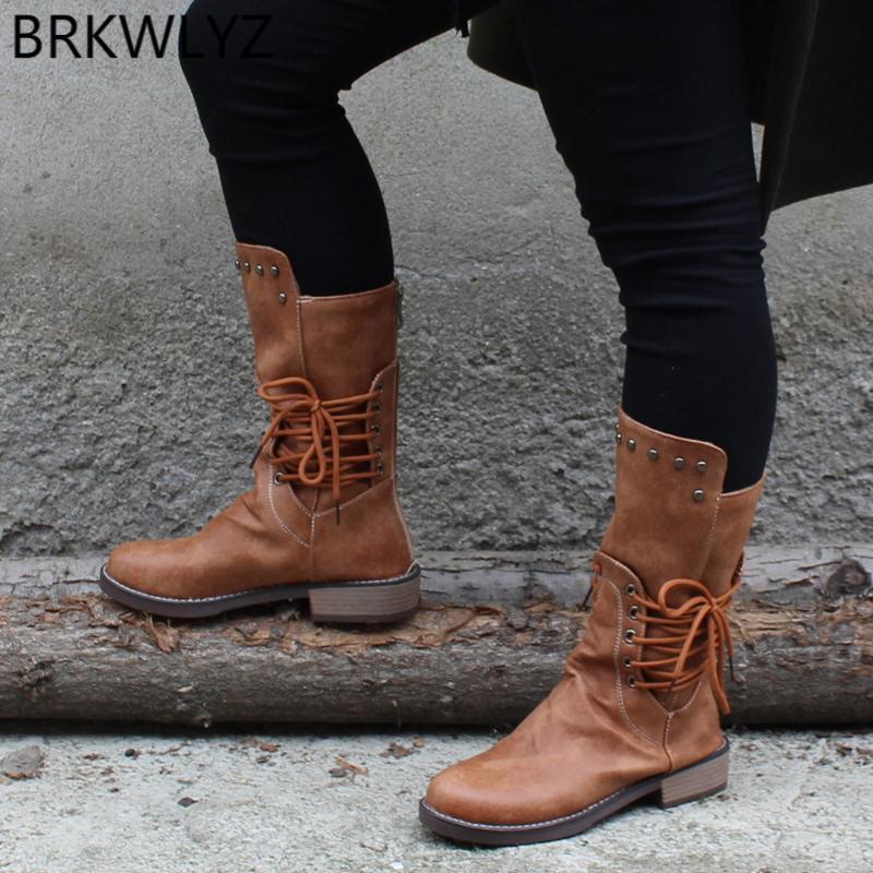 

Rivets boots Women Square Heel Middle Tube Zipper Boots Square heels Round Toe Shoes Plus size 43 Feminina zapatos de mujer, Black