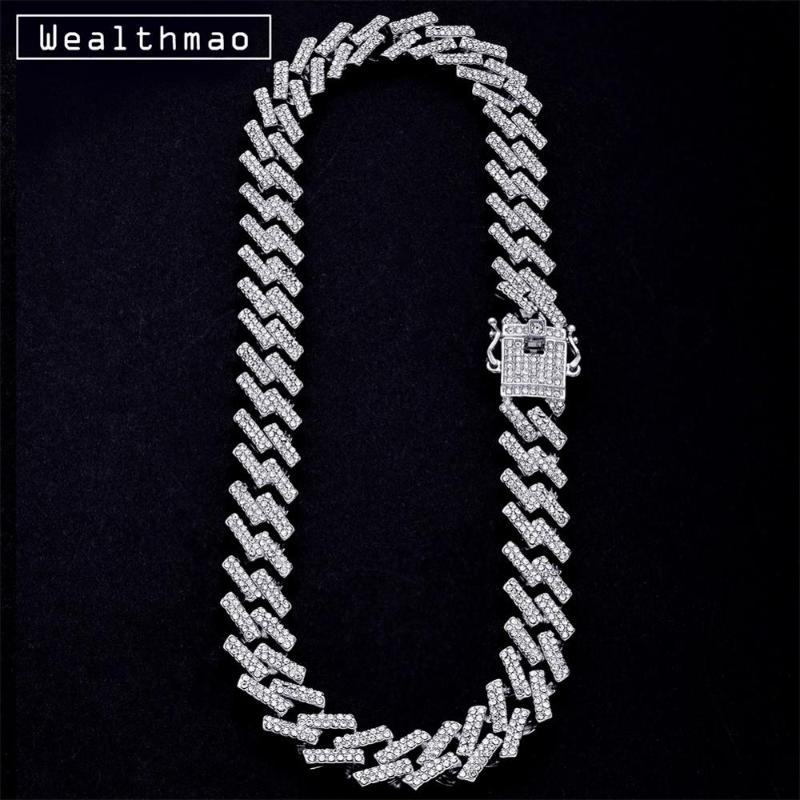 

15mm Iced Out Prong Miami Curb Cuban Link Chains Necklaces Ctystal Full Rhinestones Hip Hop Jewelry Necklace for Mens Chain