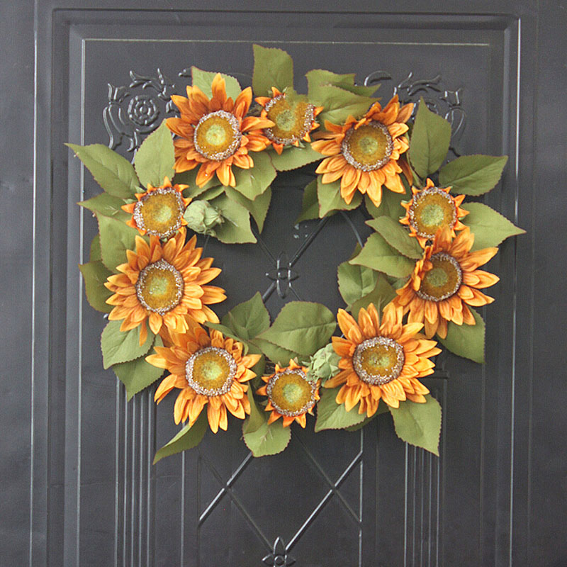 

45cm Simulation sunflower wreath home door wall decoration fake flower festival party DIY decoration photography props, Red