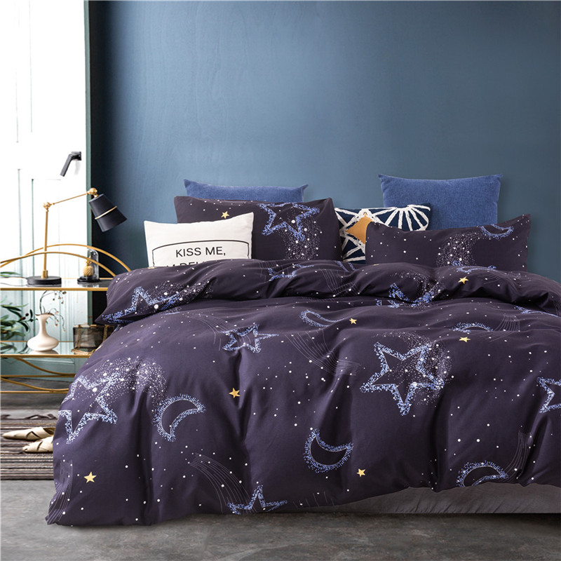 

2-3pcs duvet cover+pillowcase set star moon print quilt bedding set Double Single Queen Full king AU/UK/USA bedding Home Textile, Blue