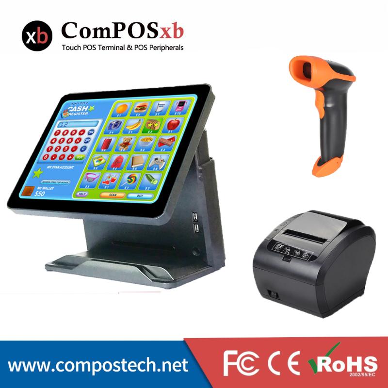 

15 Inch LCD Touch Screen point of sale systems with 2D scanner printer cash register