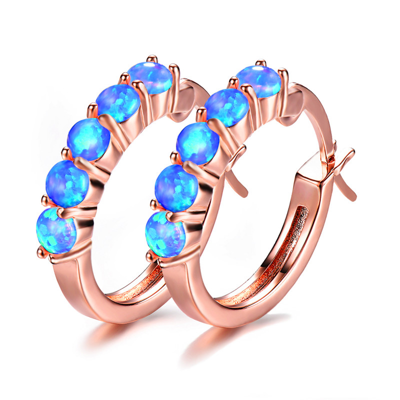 

Cute Female Big Round Circle Hoop Earrings Fashion White Blue Opal Earrings For Women Bride Rose Gold Jewelry