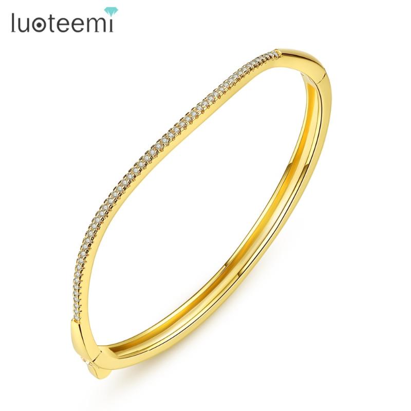 

LUOTEEMI New Fashion Tiny Clear Cubic Zirconia Micro Paved Bangle For Women Exquisite Sparkling Bracelets&Bangles Jewelry Bijoux