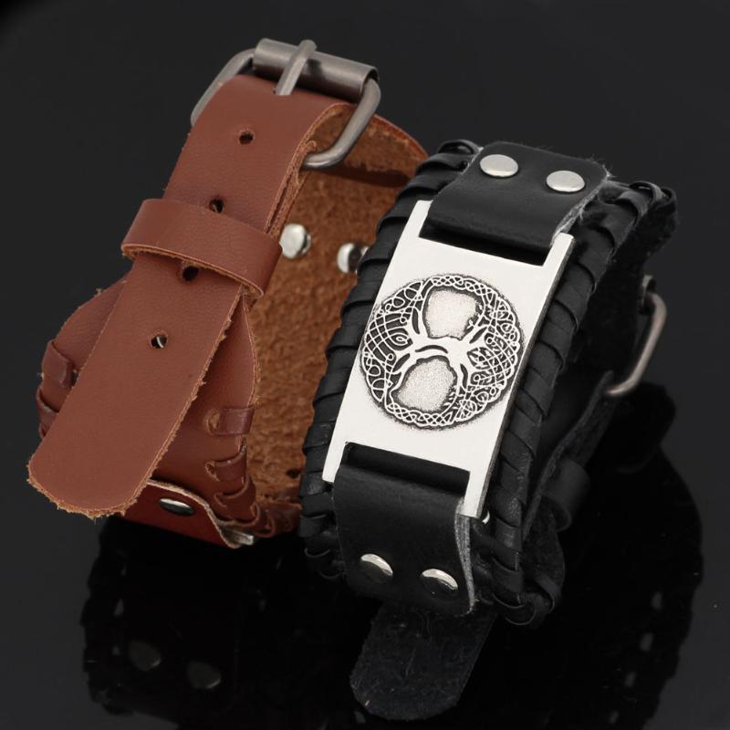 

Nodic viking tree of life leather amulet odin bracelet -adjustable size 19-30 cm