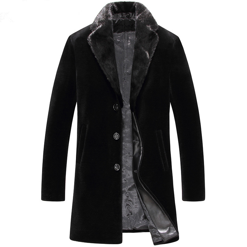 

Long Real Fur Coat Winter Jacket Male Sheep Shearing Wool Jackets Collar Koreran Mens Fur Coats WXM1708 KJ1585, Black