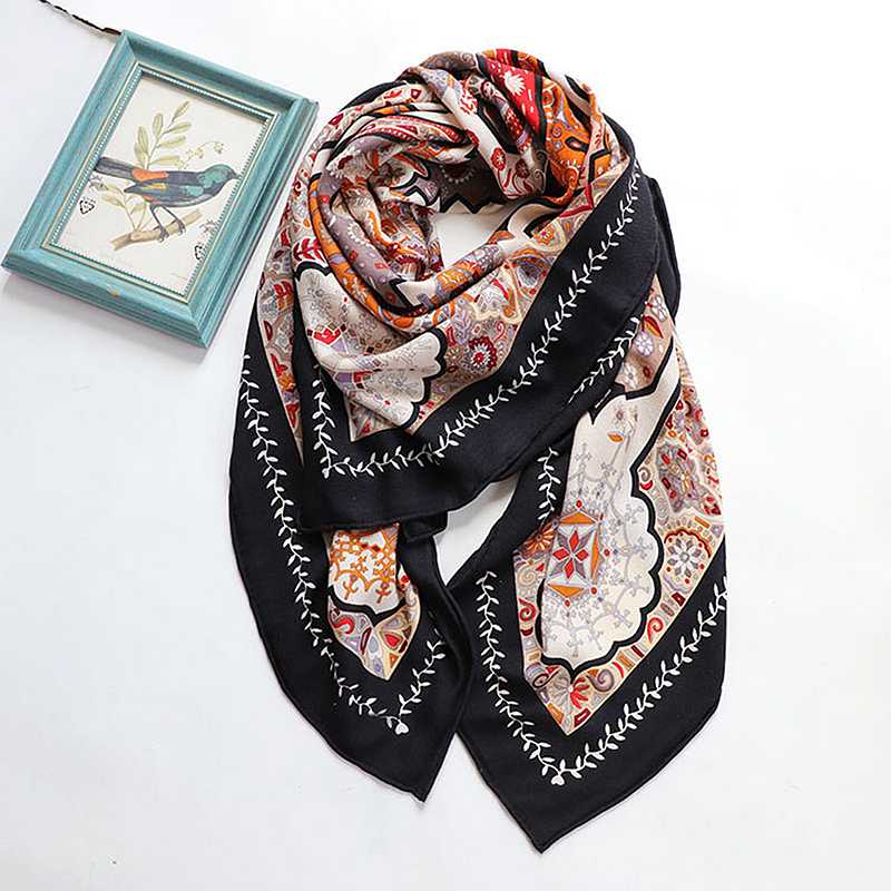 

Scarves Scarf Women Cashmere Silk Blended Printing Design Classic Rectangle 140*140cm Double Layer Elegant Neckerchief