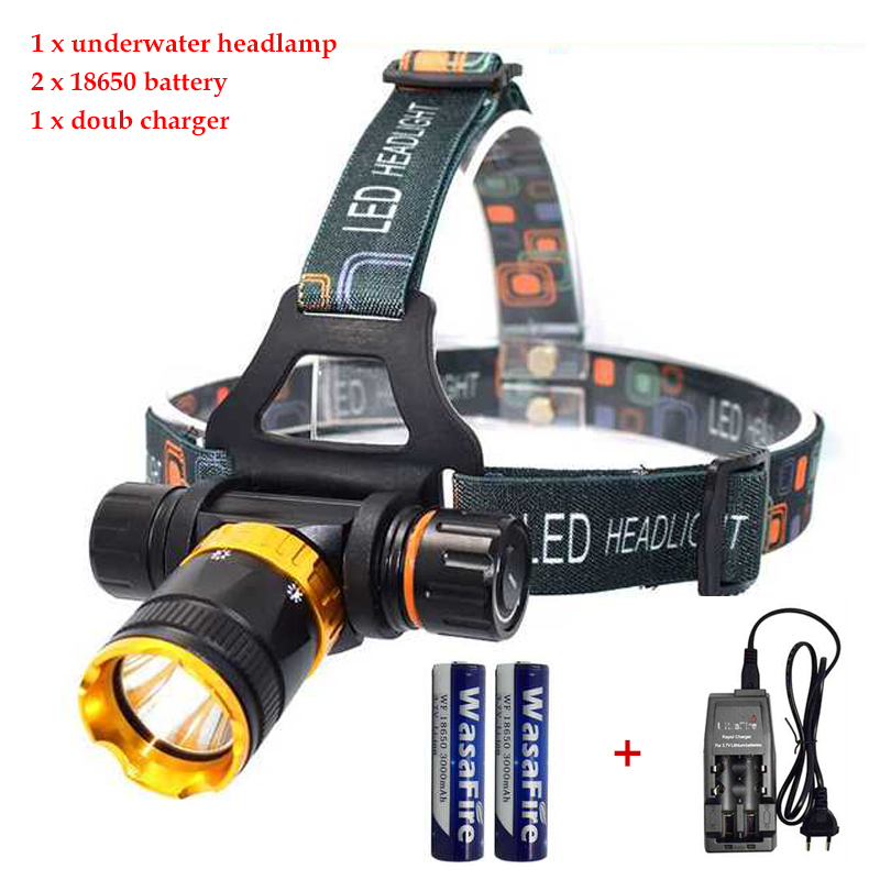 

XML T6 4000 Lumen Led Dive Headlight 5-Mode Scuba Head Torch Light Waterproof 18650 Diving Headlamp for Underwater Working