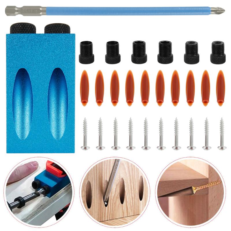 

28pcs/set 15 degree Pocket Hole Screw Jig + Dowel Drill Set Carpenters Wood Joint Tool kit