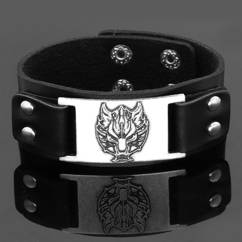 

Men viking wolf head leather amulet bracelet jewlery -fit 20CM- 25CM