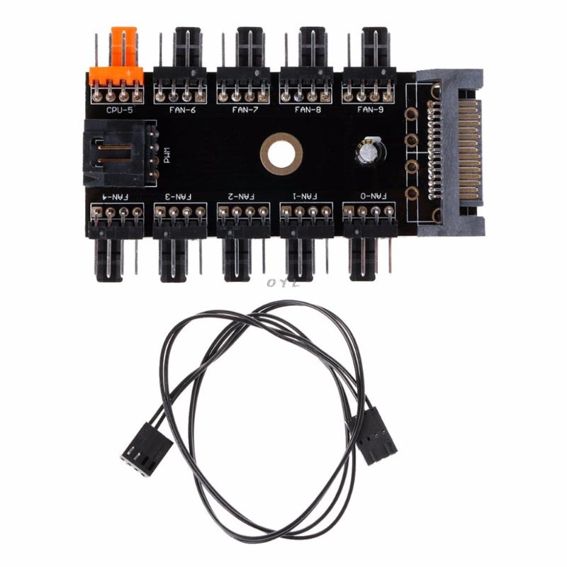 

SATA 1 To 10 Way Splitter PWM Cooling Fan Hub 4-Pin 12V Power Socket PCB Adapter
