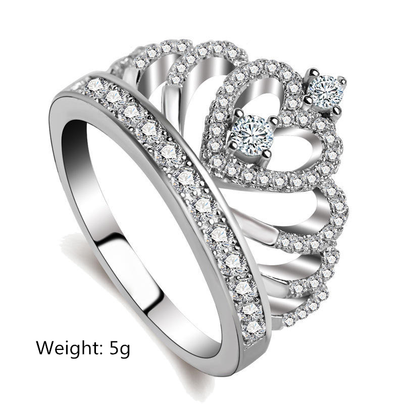 

Fashion Classic Crown Crystal Zircon Sliver Color Rings For Women Wedding Jewelry Female Engagement Party Wholesale Gift