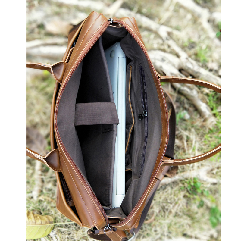 

Women Men Leather Shoulder Bag Large Capacity 14 Inch Laptop Briefcase Bags for Documents Messenger Bag Vintage Leather Business 200918, Brown