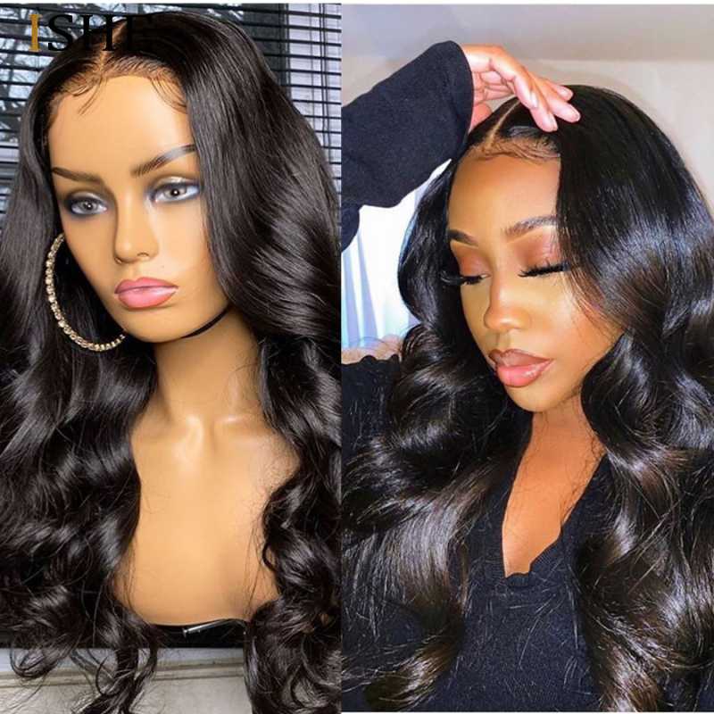 

HD Transparent Lace Front Human Hair Wigs Loose Body Wave Preplucked T Part Lace Wigs For Black Women Bleached Knots Remy ISHE, As pic