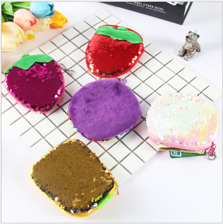 

Free shipping 20pcs baby shower girl key pendant fruit sequins coin purse Plush toys favor bags giveways Birthday gift for guest