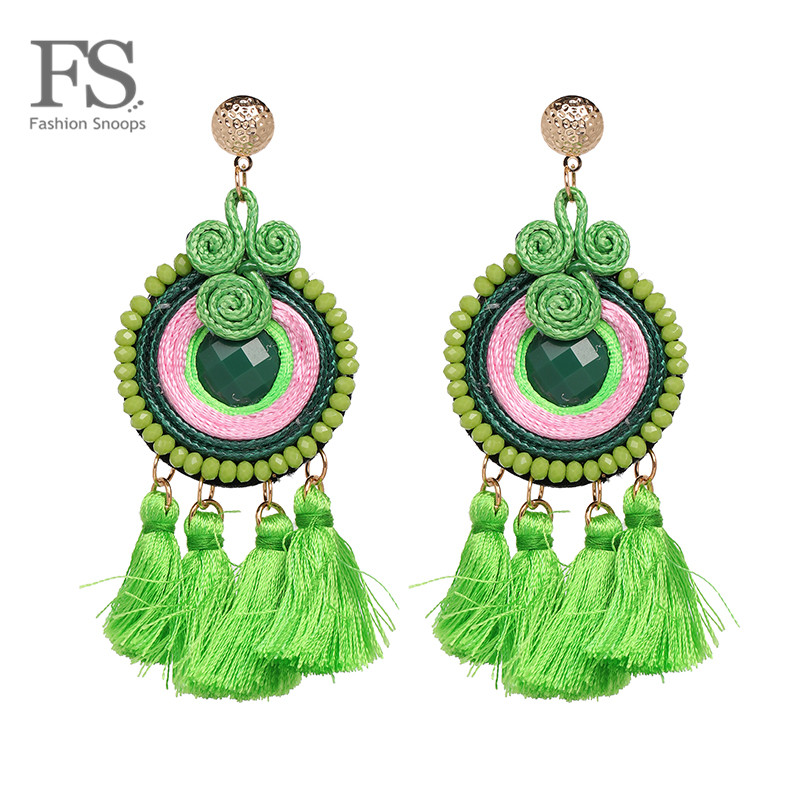 

FASHIONSNOOPS Boho Long Tassel Earrings Bohemian 5 Colors Ethnic Wedding Handmade Fringed Dangle Drop Earrings For Women Jewelry