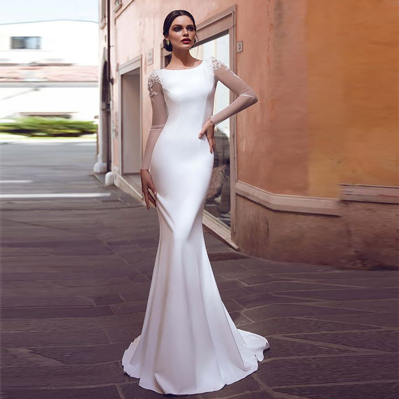 

Verngo Mermaid Wedding Dress Boho Lace Appliques Bride Dresses 2020 Simple Wedding Gowns Stain Vestidos De Novia, Ivory