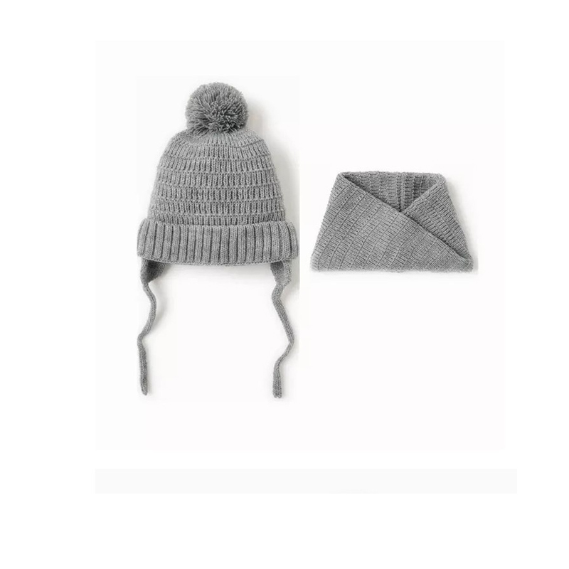 

Baby Boys Hat and Scarf Set Knitted Baby Beanie Hat with Lining and Infinity Scarf Set Boys Gray Navy Blue