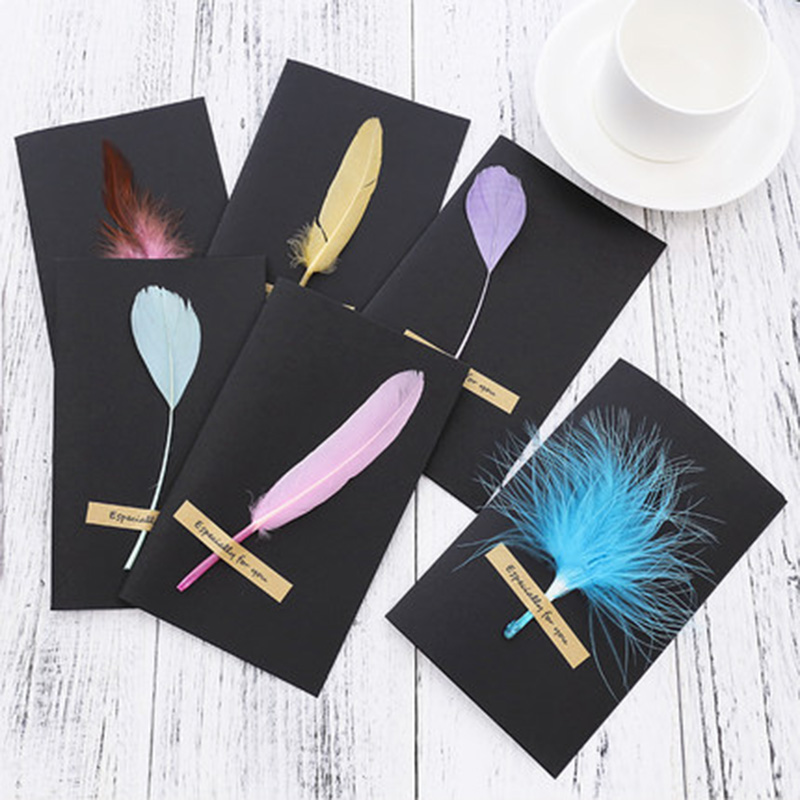 

1set Nature Feather Paper Card Folding Blank Rustic Greeting Cards Party Thank You Kids Gift Scrapbooking
