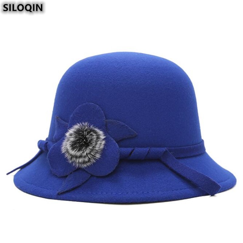 

SILOQIN Panama Ladies Cap Autumn Winter New Fashion Fedoras For Women Elegant Noble Flowers Decoration Sombrero Party Hat Gorras, Black