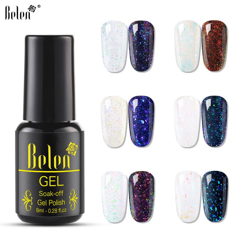 

Belen 8ml Chameleon UV Gel Nail Polish Starry Sparkle Glitter Soak Off Varnish Nail Art Lacquer Need Black White Color Base Top