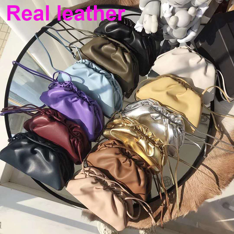 

Fashion High Quality Genuine Leather Soft Pleated Dumplings Shoulder Large Messenger Bag Women Daily Clutch Bag Female Handbag, Silver