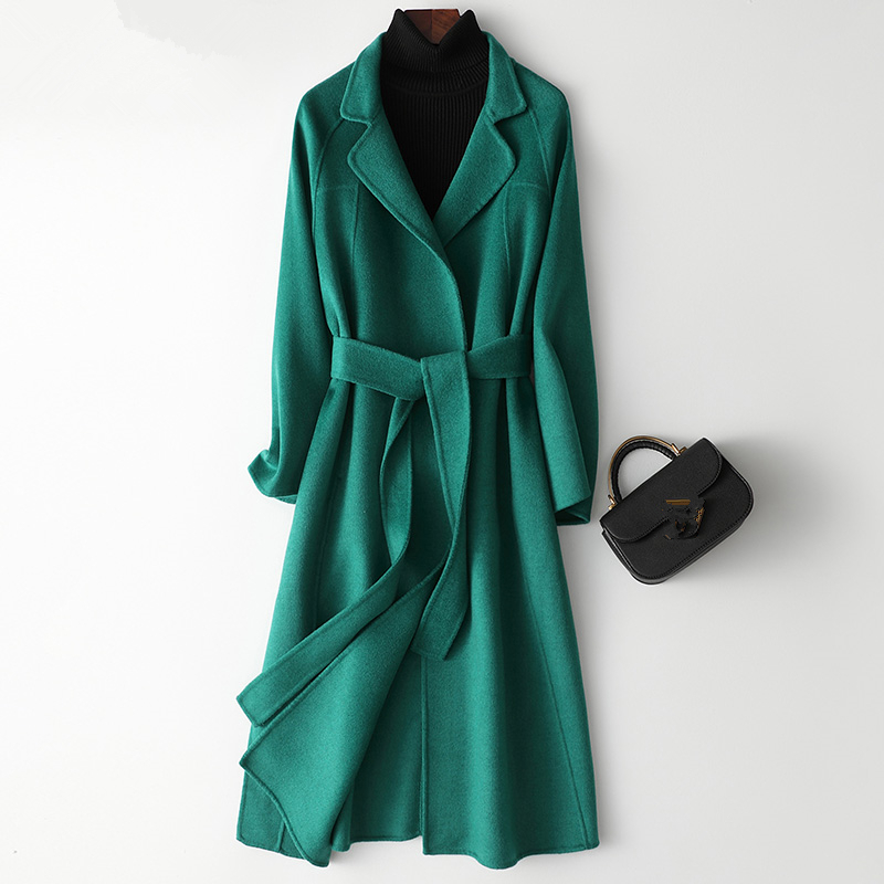 

Autumn Winter Double-sided Wool Coat Women Korean High quality Long Woolen Coat Fashion Slim Warm Wool Jacket Ladies Overcoat, Black