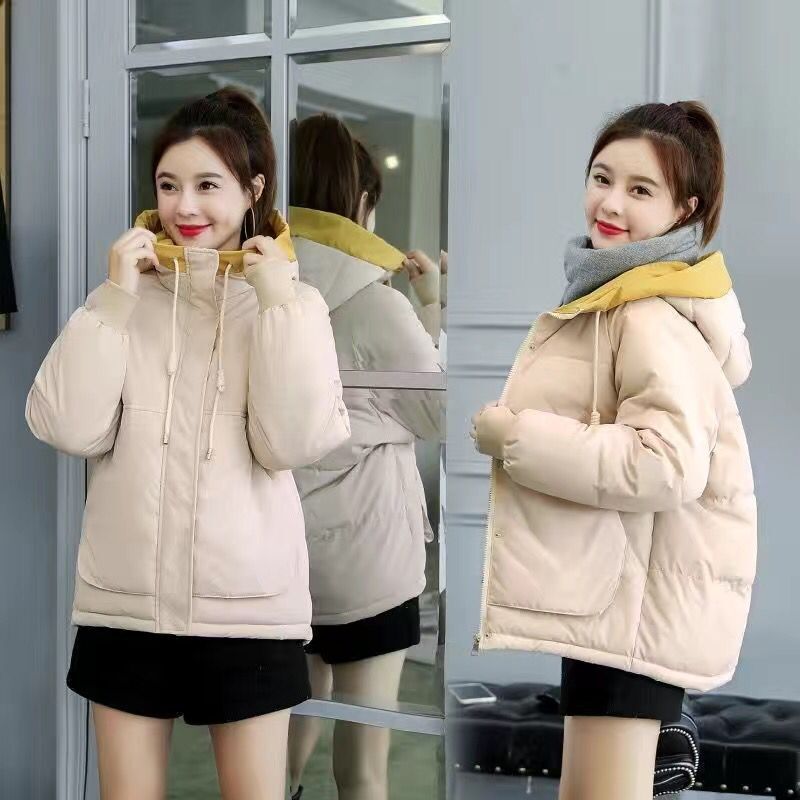 

Women Winter Jacket Short Warm Parkas Female Autumn New Thickening Coat Cotton Padded Jacket Hooded Plus Size 3XL, Beige