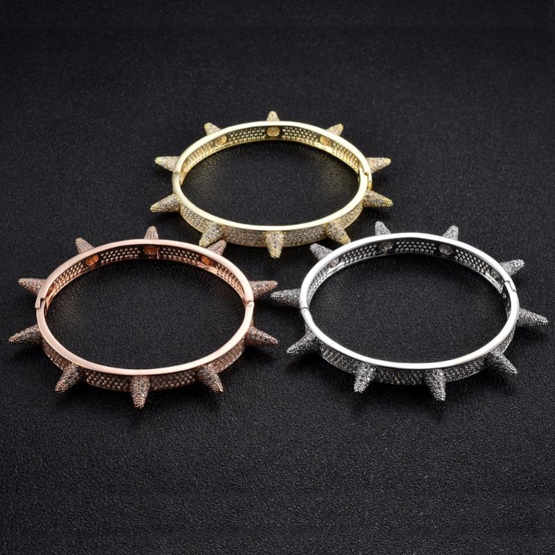 

The Punk Style All CZ Pave Rivets Bracelet Hip Hop Bangles For Men And Women B013