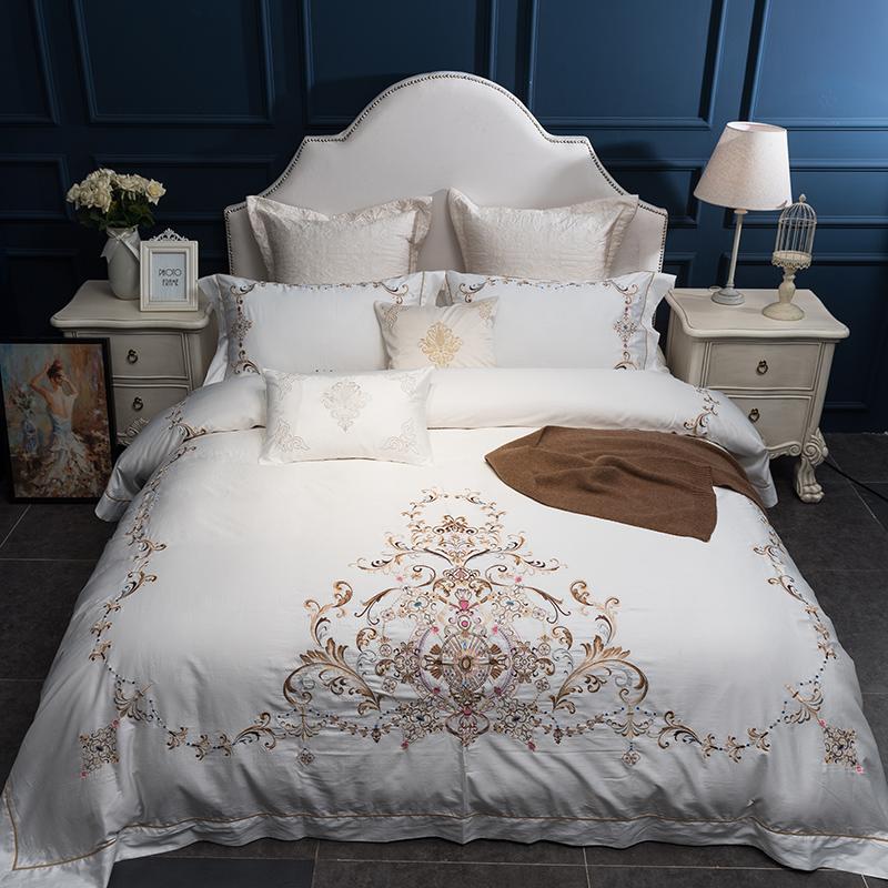 

4/6/8Pcs luxury Egypt Cotton Classical art Bedding Set Color embroidery Duvet cover set Bed Sheet Pillowcases Queen King size, Lb1