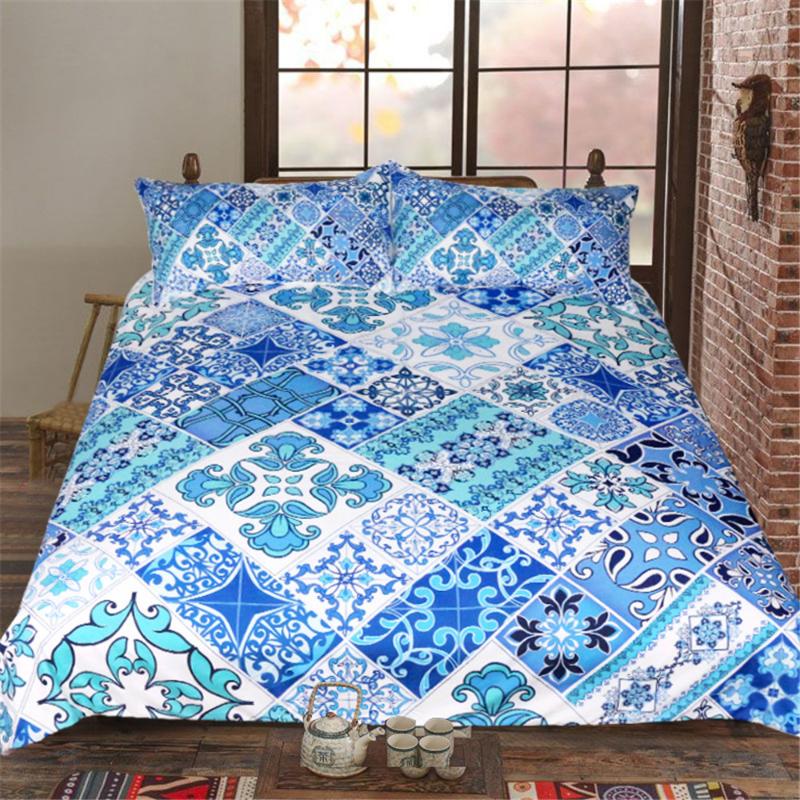 

Bedding Sets Bohemian Style Floral Printing  Queen King Boho Mandala Set Duvet Cover Bed Linen Sheet Drop, As pic