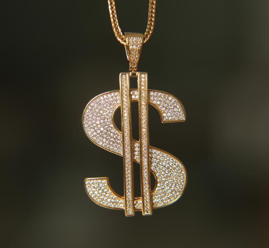 

promotion 2020 Sparking bling boy mens jewelry micro pave full CZ bling dollar sign pendant franco chain mens necklace