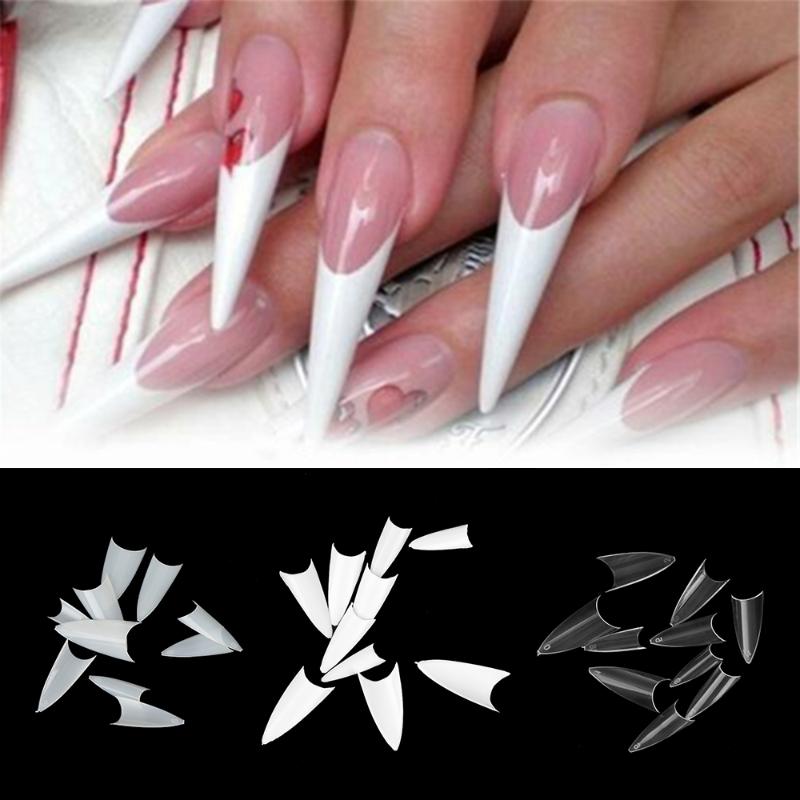

500 pcs Fashion False Nails Clear Natural White Long Pointy Sharp Stiletto Full Cover French Acrylic UV Gel Nail Tips Manicure