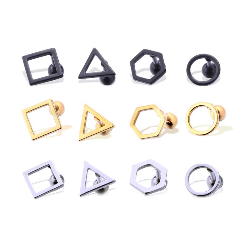 

Man woman fashion earrings round triangle square ear stud stainless steel body piercing jewelry 1 pair