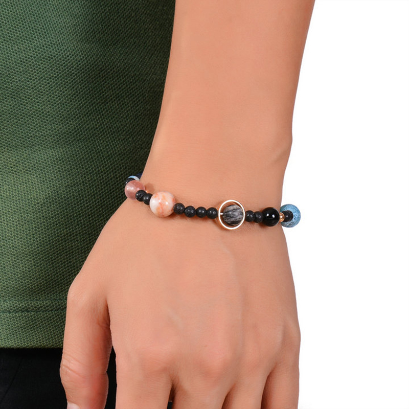 

Fashion Univers Natural Stone Planet Bracelet Adjustable Eight Planet Solar System Lucky Bracele Round Stone Bracelet Women