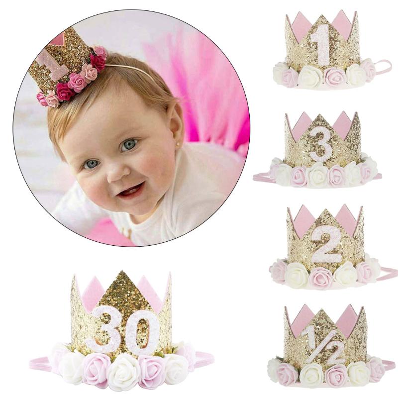 

1pcs number Birthday Hat Newborn Baby Birthday Headband Decorations Caps Flower Crown